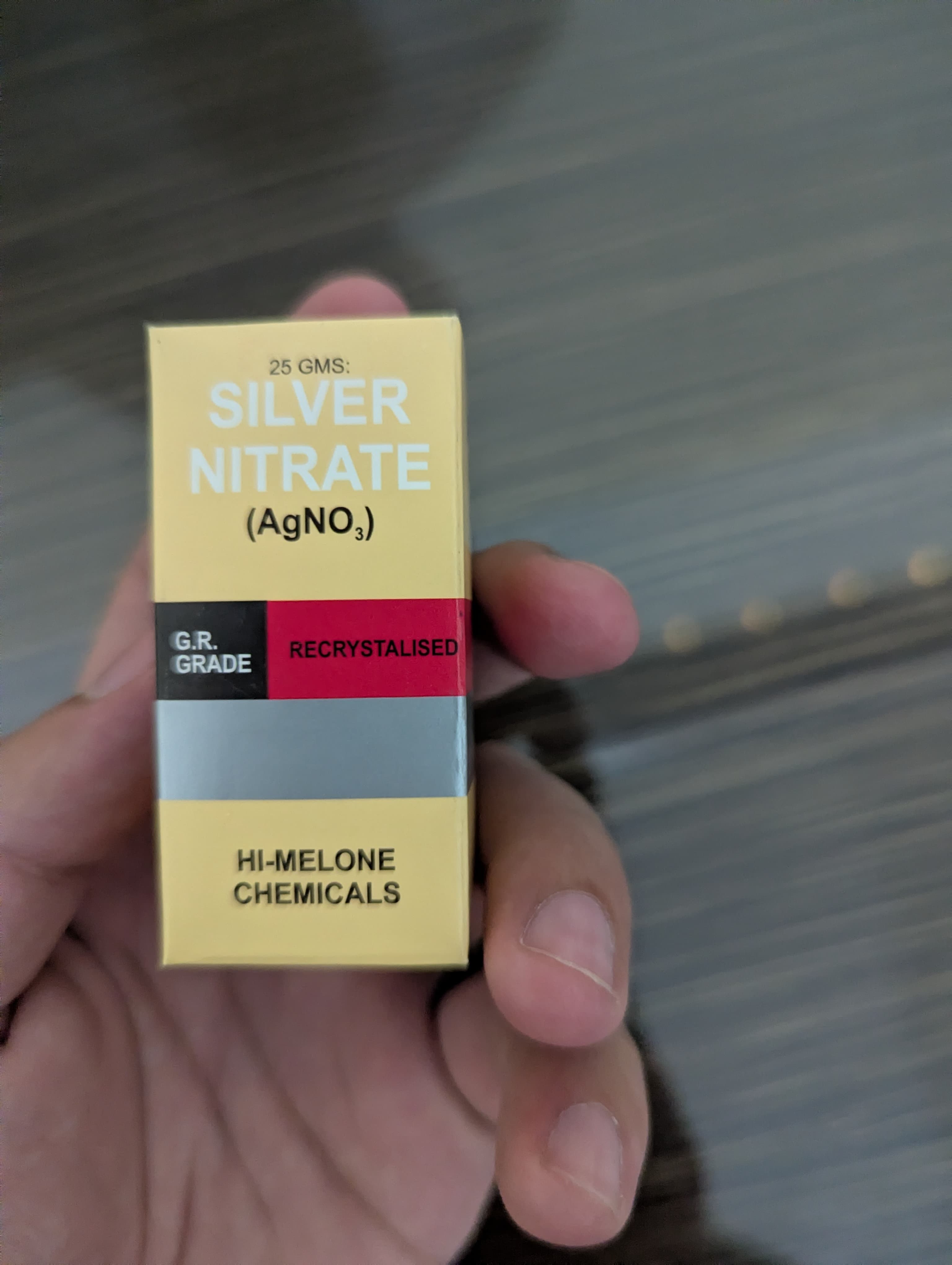 Silver nitrate 25 gram box packaging close-up